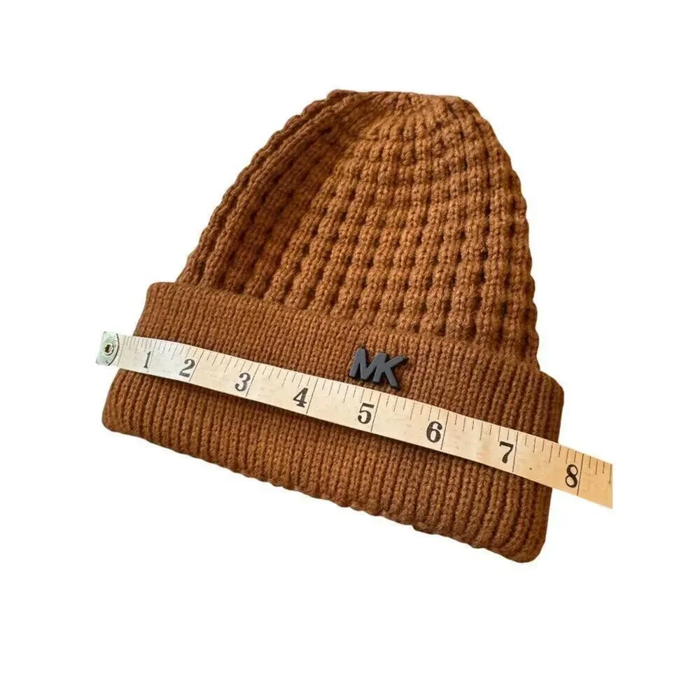 Brown Michael Kors Knit Beanie Hat Ribbed Design Women's One Size